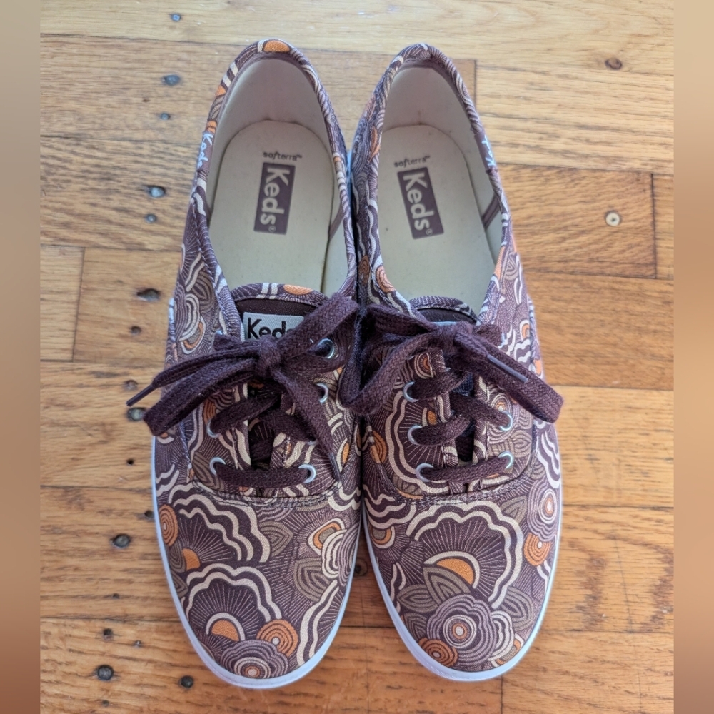 Keds Brown Floral Print Canvas Sneakers